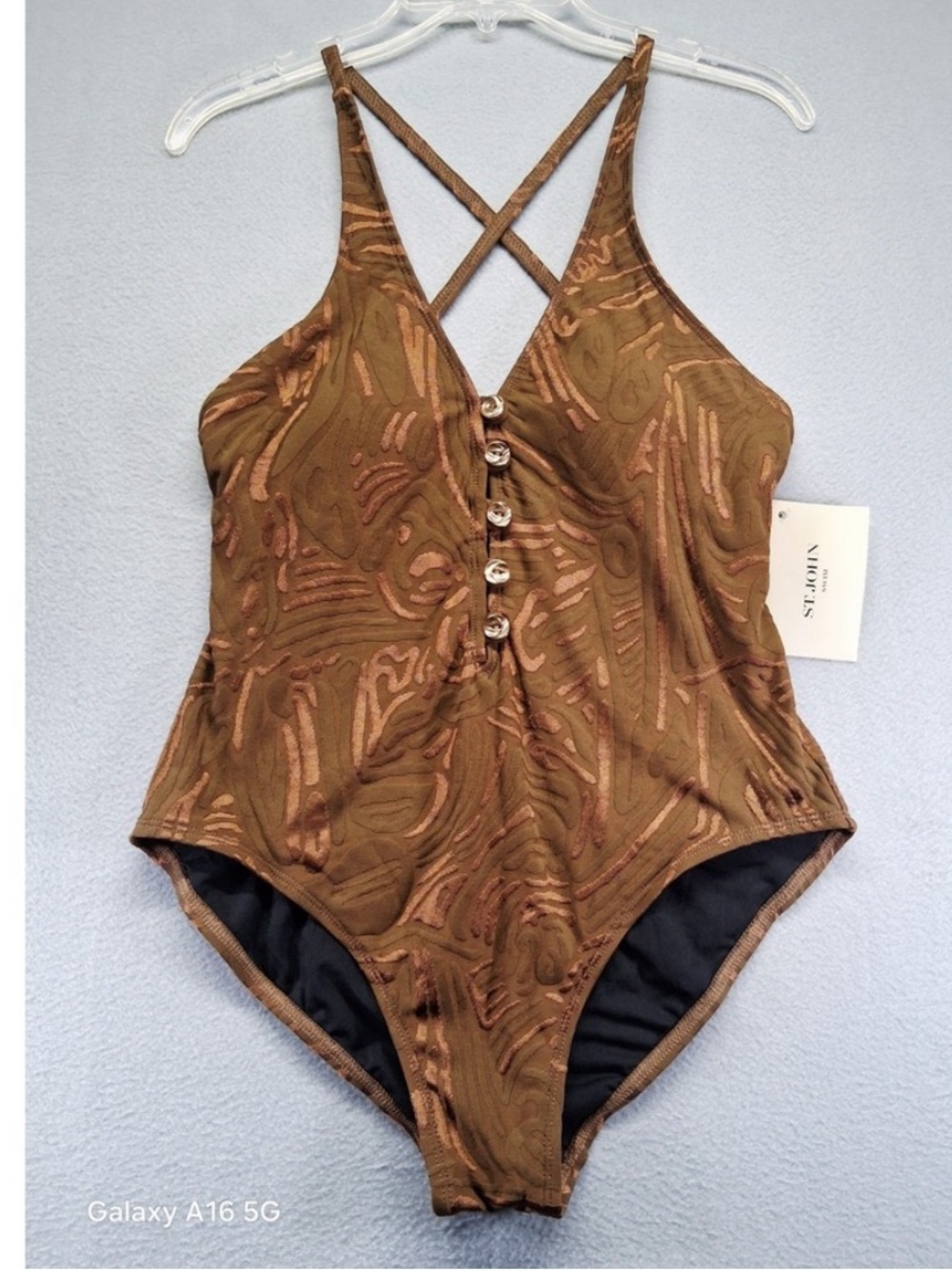 St. John Brown One-Piece Swimsuit with Button Front